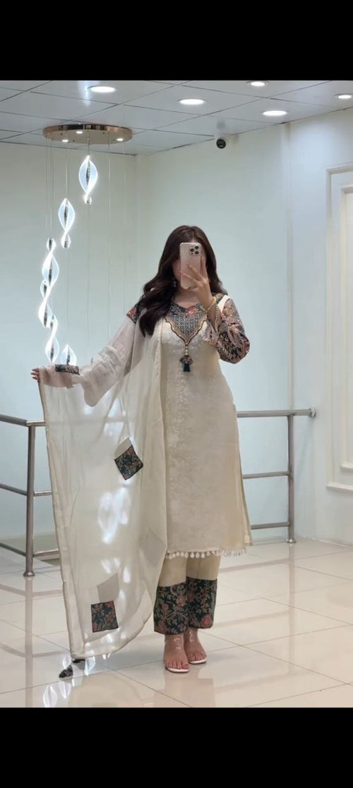 Cream Designer Kurti Set for Women | Unity Designer