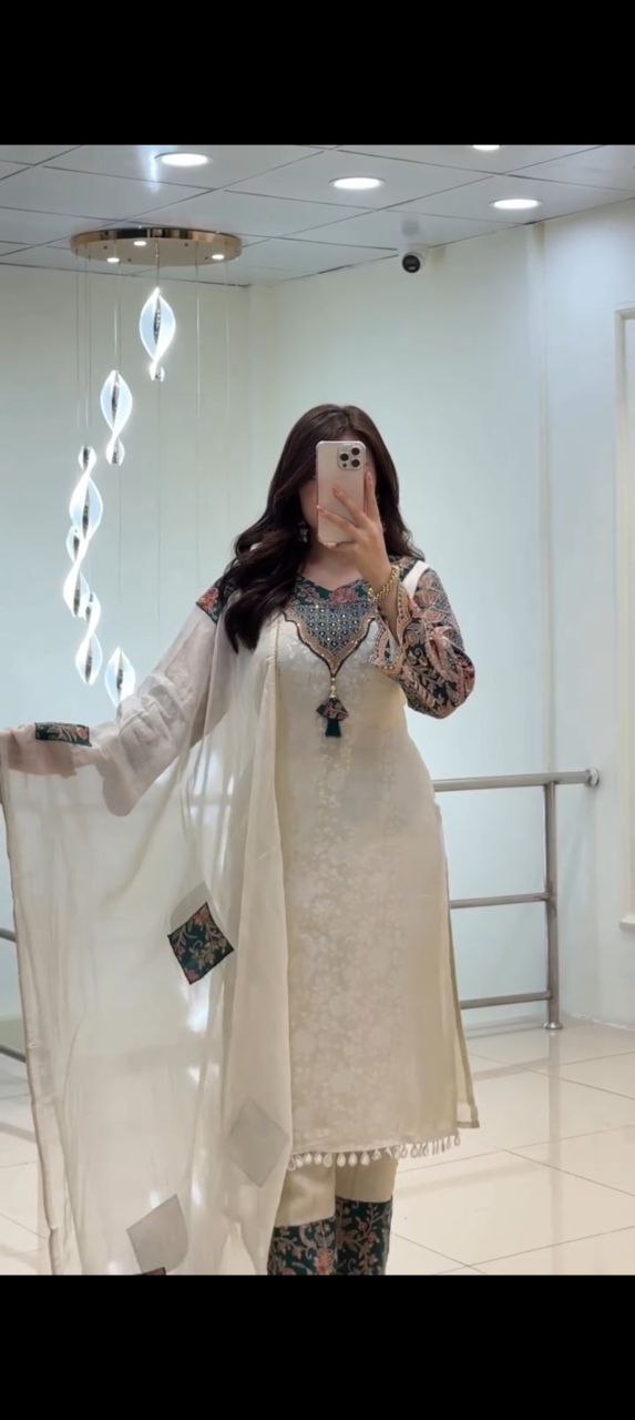 Designer Cream Kurti Set for Women Party Wear | Unity Designer