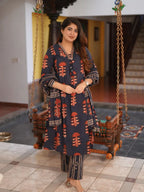 60x60 Pure Cotton Kurti Pant Dupatta Set – Block Print