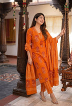 60x60 Pure Cotton Kurti Pant Dupatta Set – Block Print