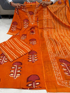 60x60 Pure Cotton Kurti Pant Dupatta Set – Block Print