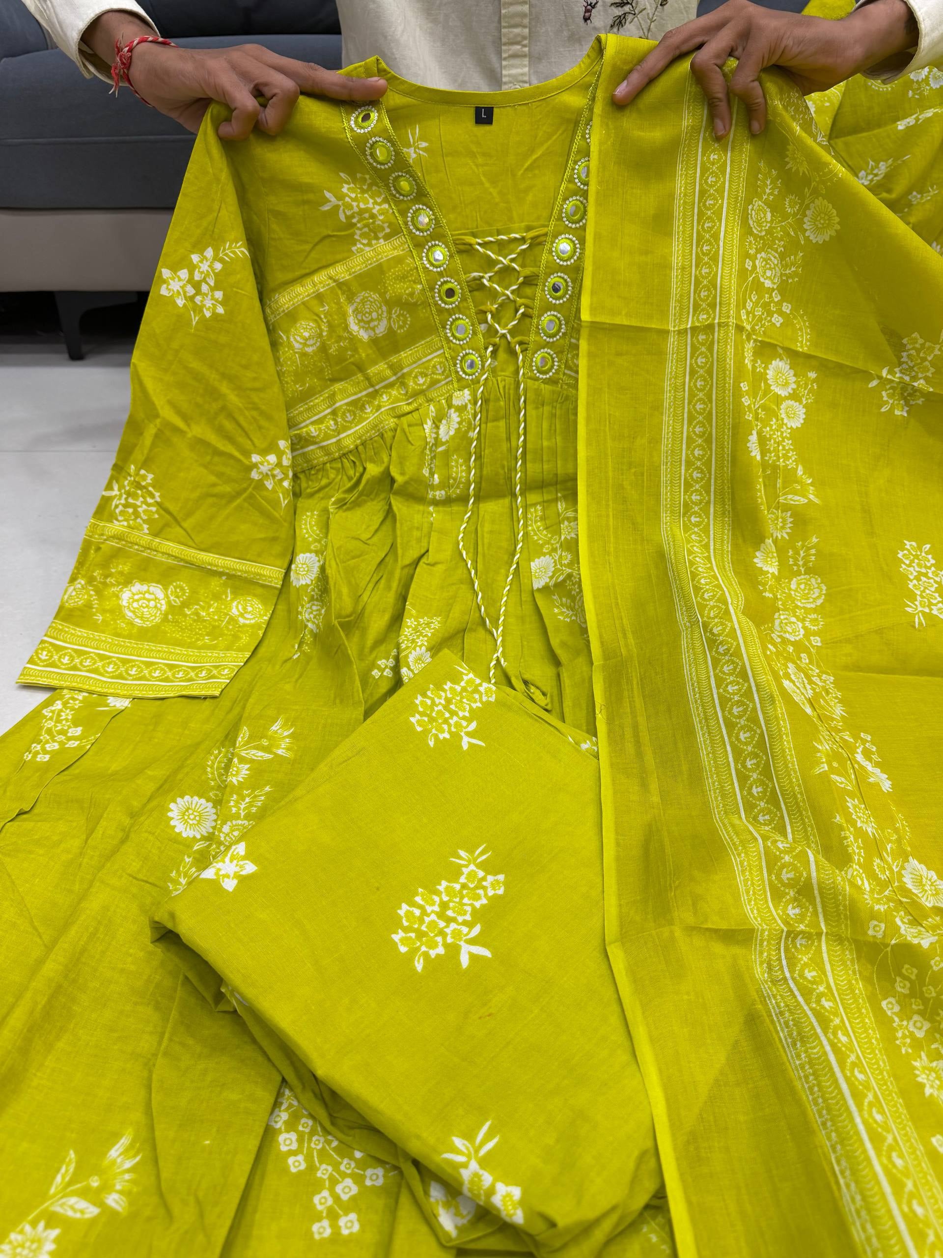 Lime Green Cotton Kurti Set for Women with Dupatta | Summer Ethnic Wear Unity Designer