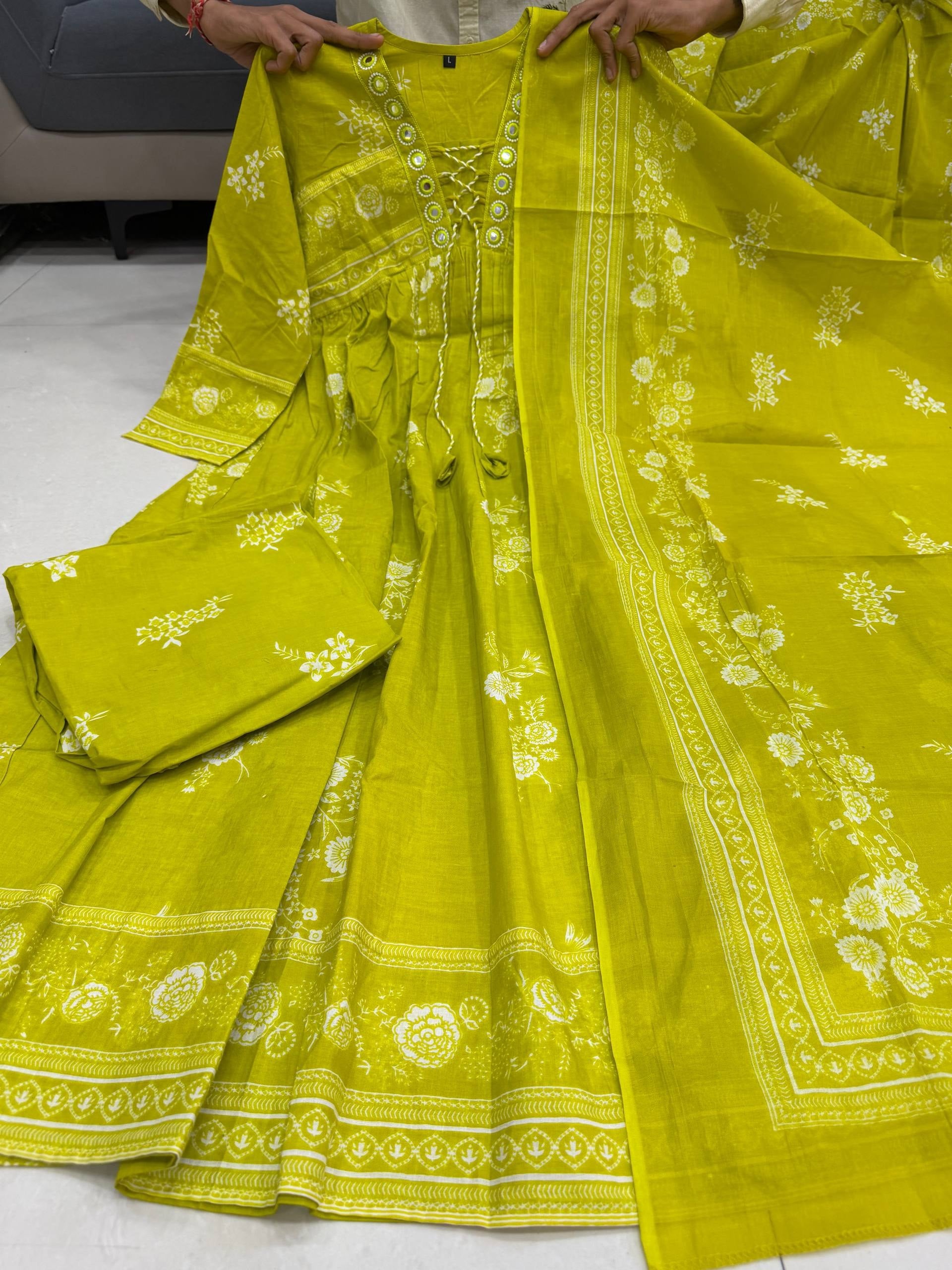 Lime Green Printed Kurti Pant Dupatta Set for Women | Festive Wear Unity Designer