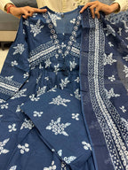 Navy Blue Cotton Kurti Set for Women with Dupatta | Party Wear Unity Designer