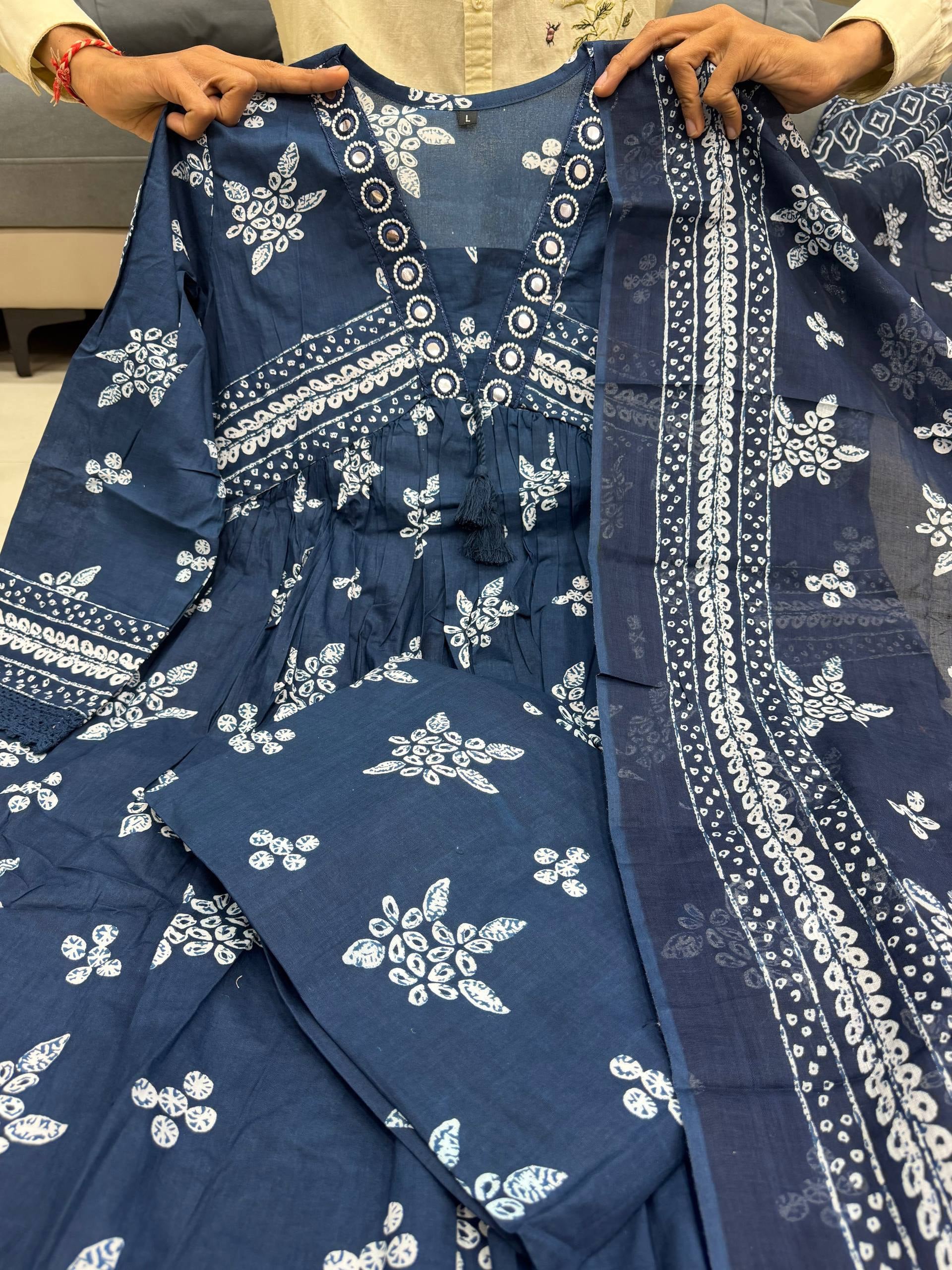 Navy Blue Cotton Kurti Set for Women with Dupatta | Party Wear Unity Designer