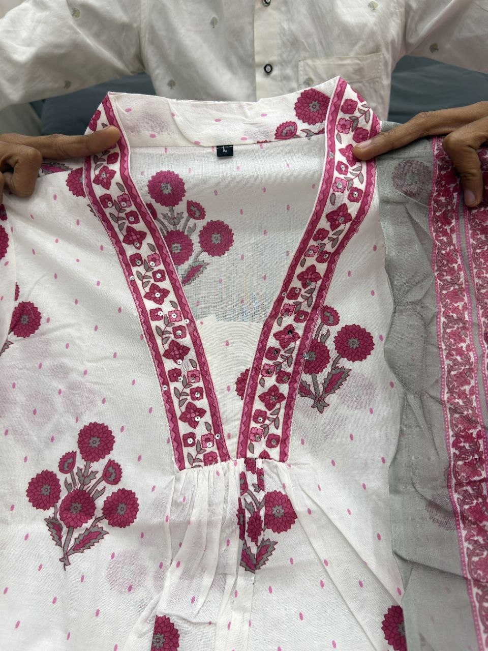 White Pink Floral Ethnic Kurti Set for Women | Summer Wear Unity Designer