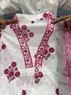 White Pink Floral Ethnic Kurti Set for Women | Summer Wear Unity Designer