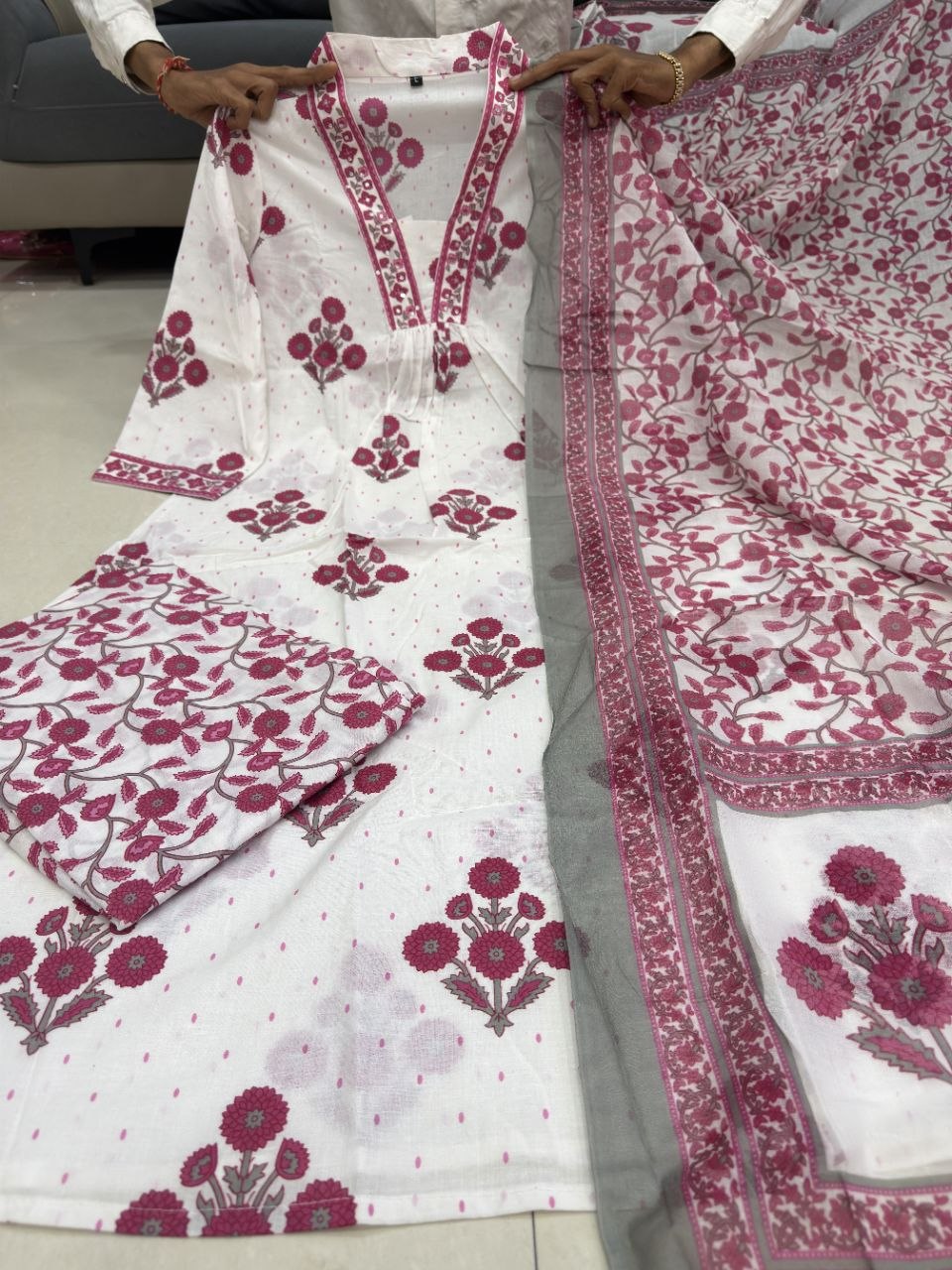 White Floral Printed Kurti Set for Women | Festive Ethnic Wear Unity Designer