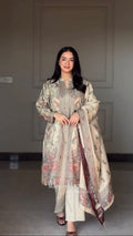 Cream Paisley Berry Silk Kurti Pant Dupatta Set for Women