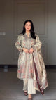 Cream Paisley Berry Silk Kurti Pant Dupatta Set for Women
