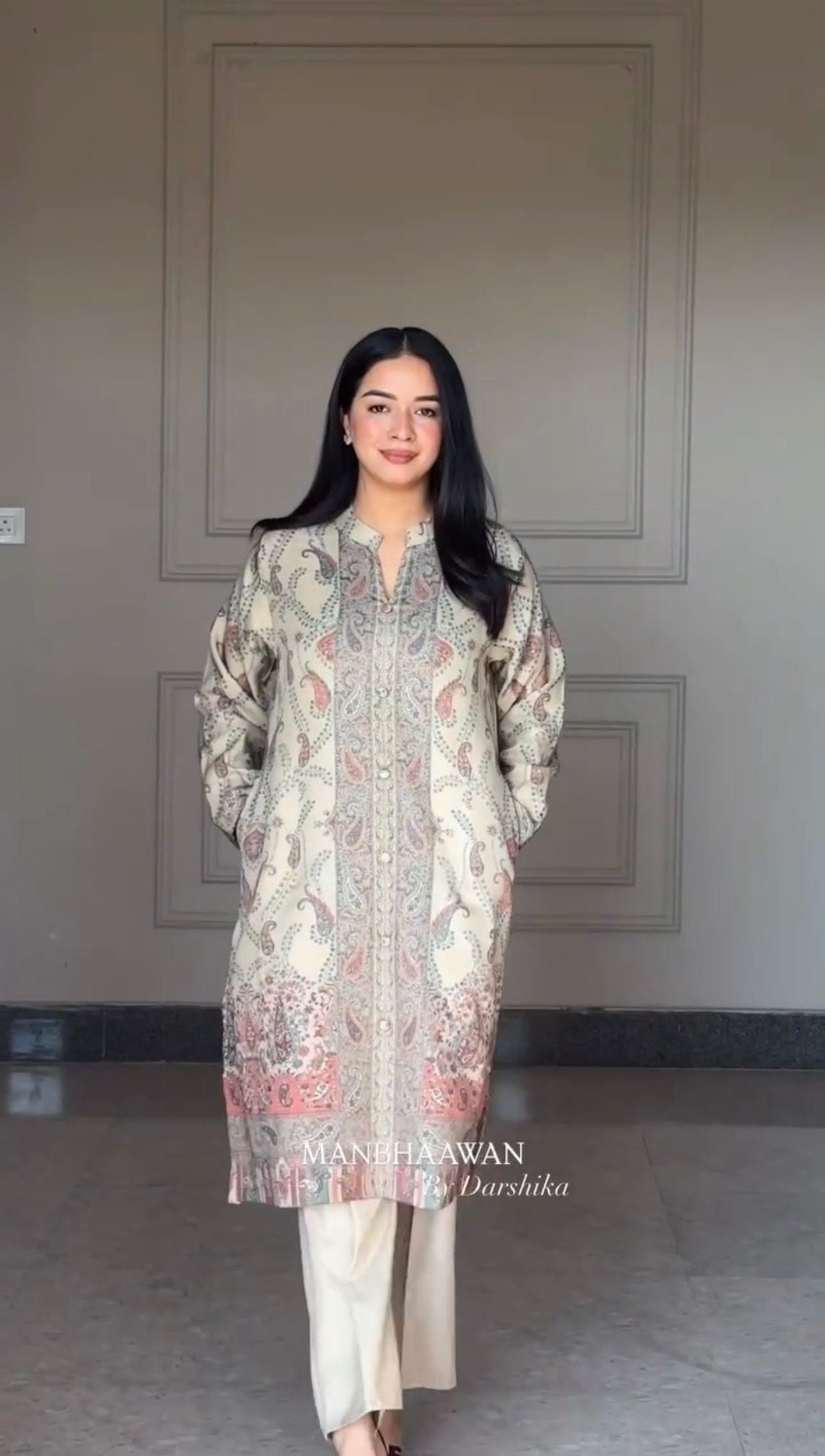 Cream Paisley Berry Silk Kurti Pant Dupatta Set for Women