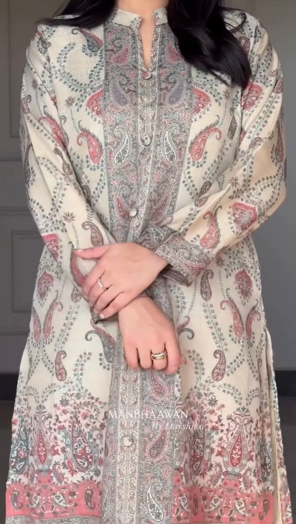 Cream Paisley Berry Silk Kurti Pant Dupatta Set for Women