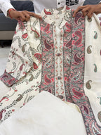Cream Paisley Berry Silk Kurti Pant Dupatta Set for Women