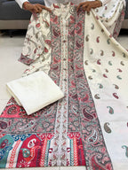 Cream Paisley Berry Silk Kurti Pant Dupatta Set for Women