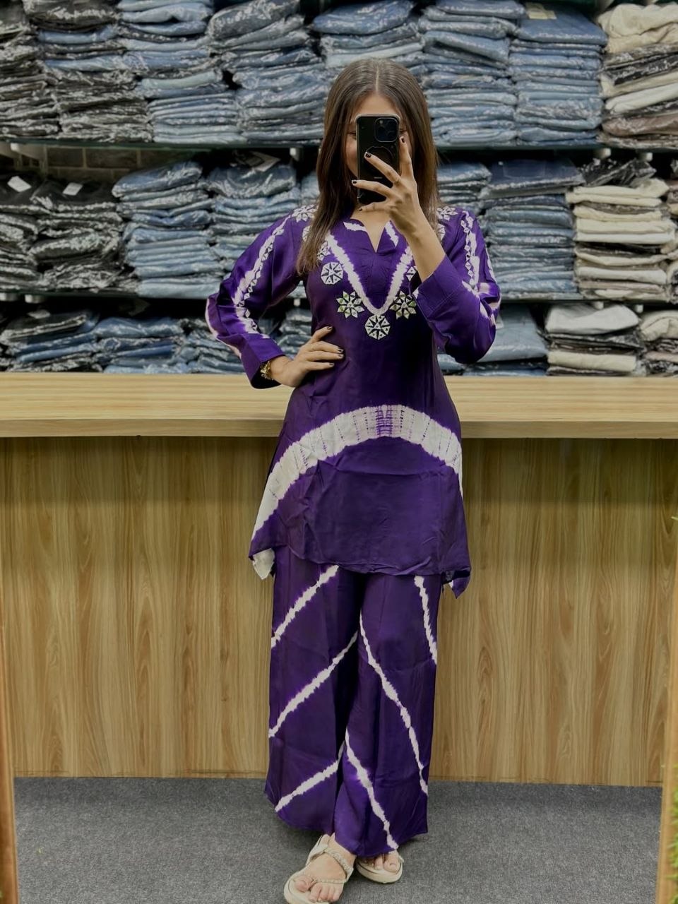 Premium Burbary Silk Co-Ord Set for Women | Handwork Neck Party Wear Kurti Pant Set
