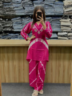 Premium Burbary Silk Co-Ord Set for Women | Handwork Neck Party Wear Kurti Pant Set