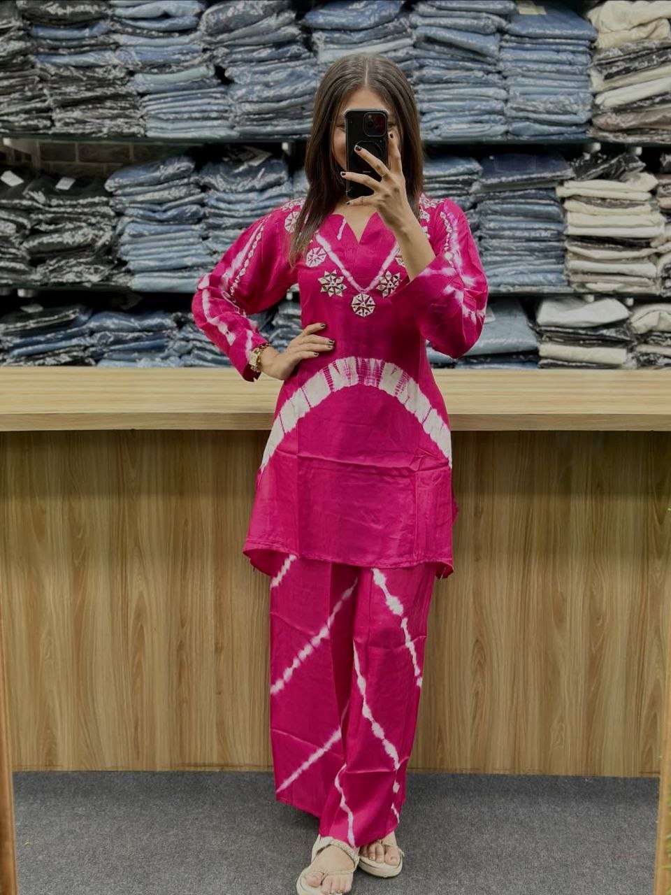 Premium Burbary Silk Co-Ord Set for Women | Handwork Neck Party Wear Kurti Pant Set