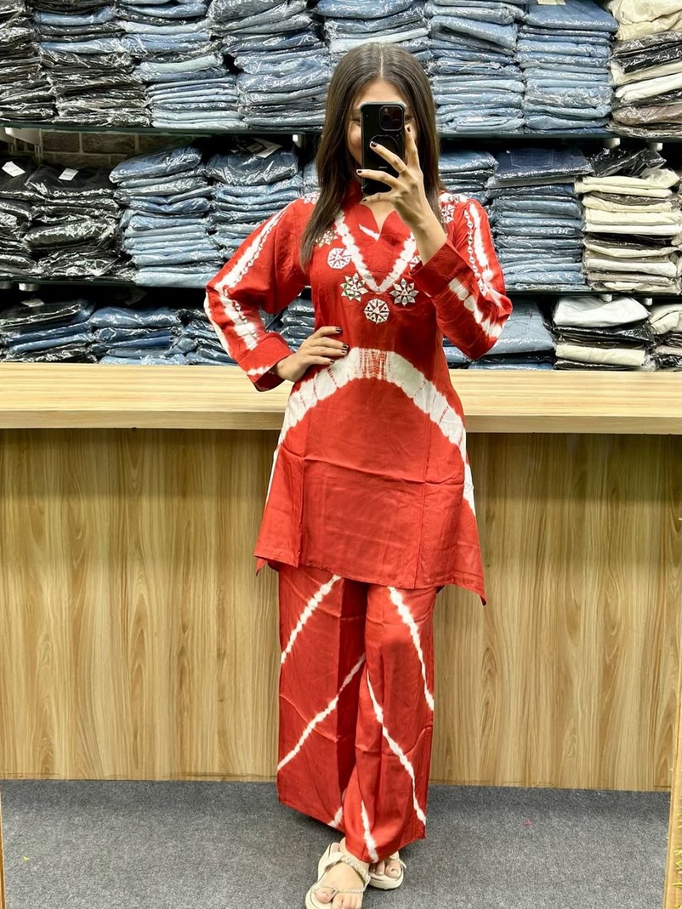 Premium Burbary Silk Co-Ord Set for Women | Handwork Neck Party Wear Kurti Pant Set