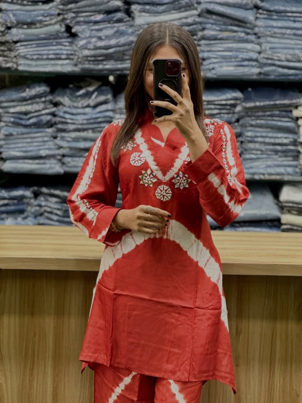 Premium Burbary Silk Co-Ord Set for Women | Handwork Neck Party Wear Kurti Pant Set