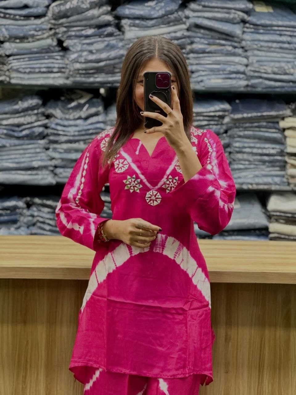 Premium Burbary Silk Co-Ord Set for Women | Handwork Neck Party Wear Kurti Pant Set