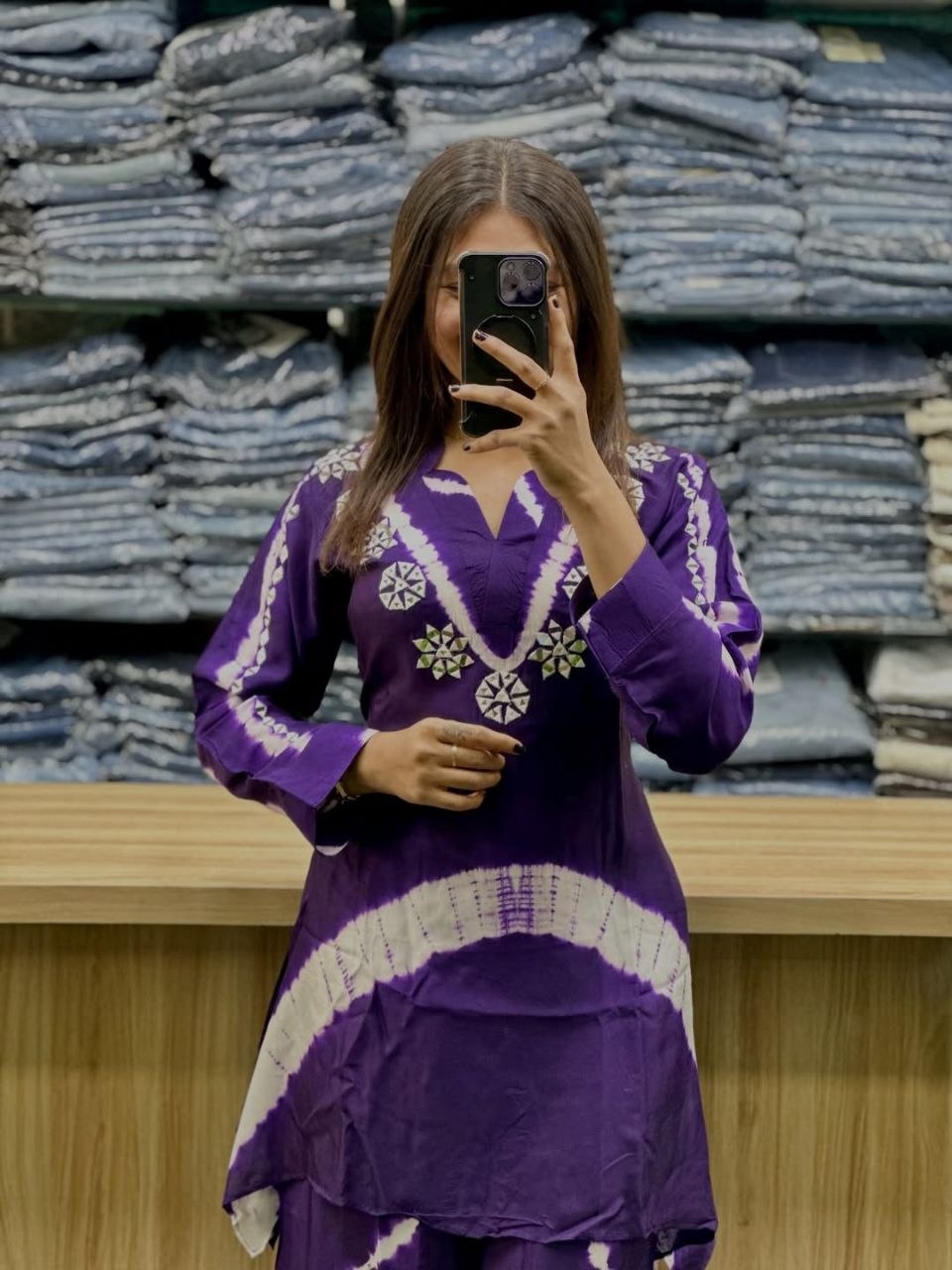Premium Burbary Silk Co-Ord Set for Women | Handwork Neck Party Wear Kurti Pant Set