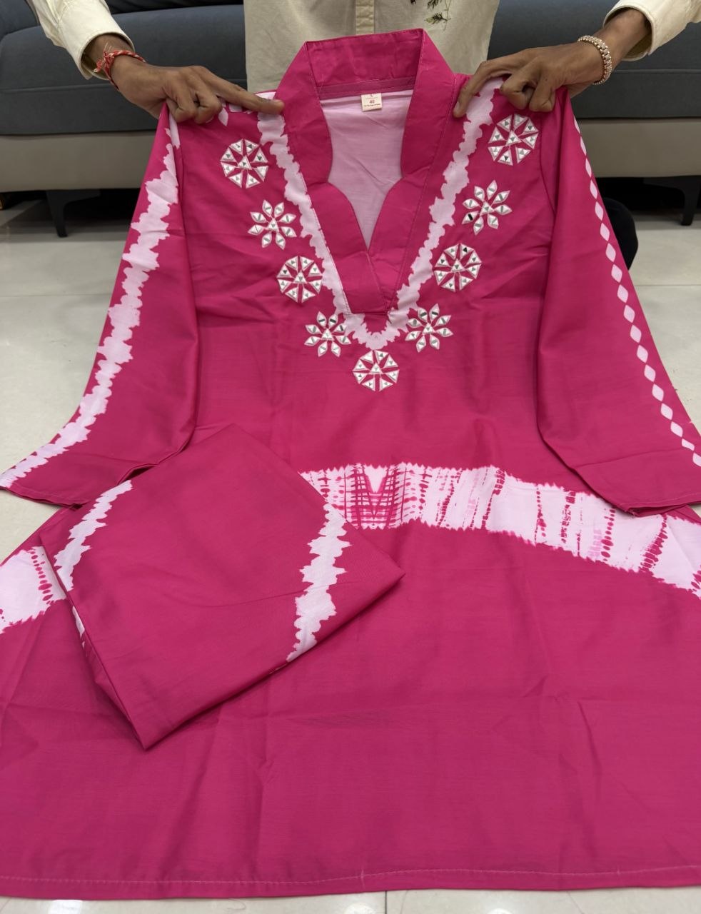 Premium Burbary Silk Co-Ord Set for Women | Handwork Neck Party Wear Kurti Pant Set