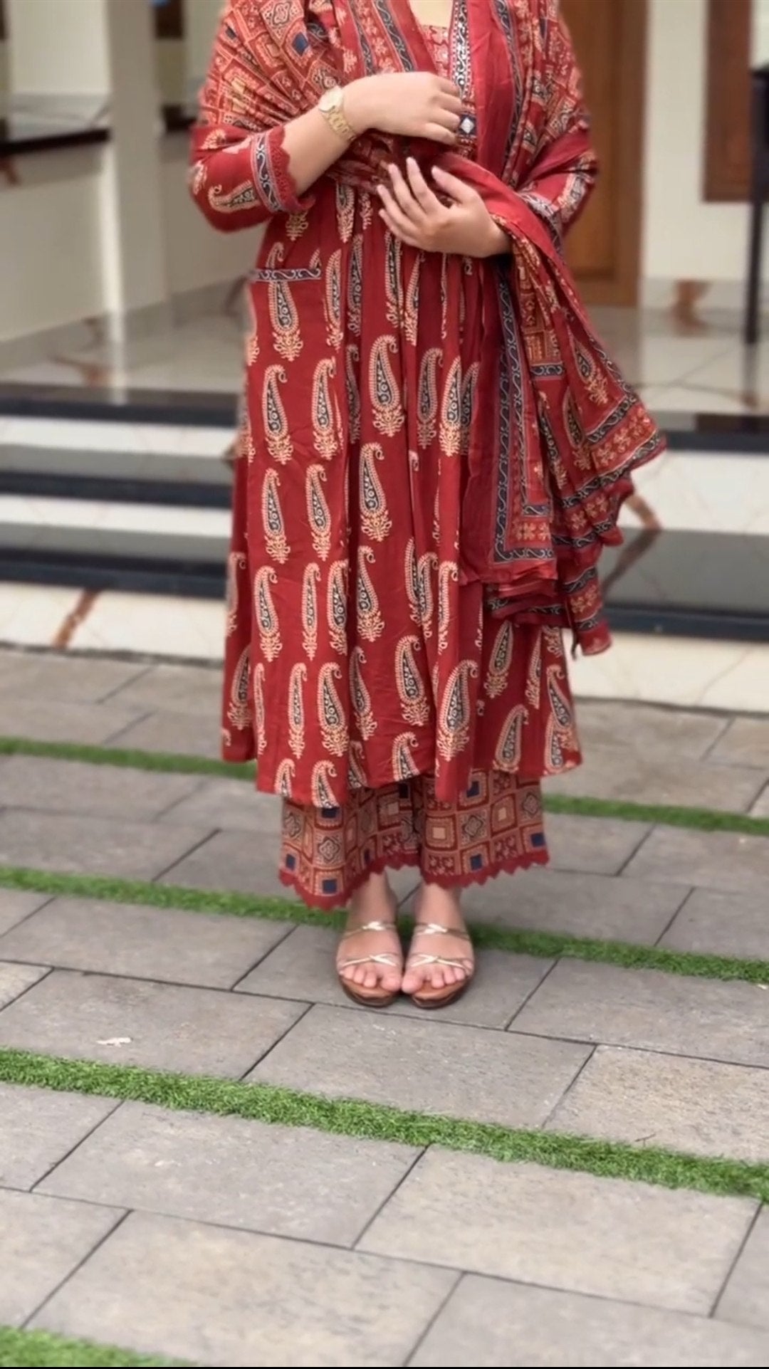 Jaipuri Cotton A-Line Kurti Set with Plazo & Dupatta | Bagru Print Mirror Work
