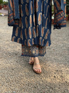 Jaipuri Cotton A-Line Kurti Set with Plazo & Dupatta | Bagru Print Mirror Work