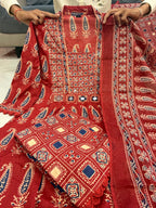 Jaipuri Cotton A-Line Kurti Set with Plazo & Dupatta | Bagru Print Mirror Work