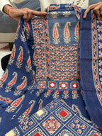 Jaipuri Cotton A-Line Kurti Set with Plazo & Dupatta | Bagru Print Mirror Work
