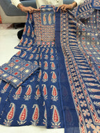 Jaipuri Cotton A-Line Kurti Set with Plazo & Dupatta | Bagru Print Mirror Work