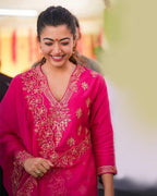 Rashmika Inspired Pink Embroidered Kurti Set for Women | Festive Wear Suit Set