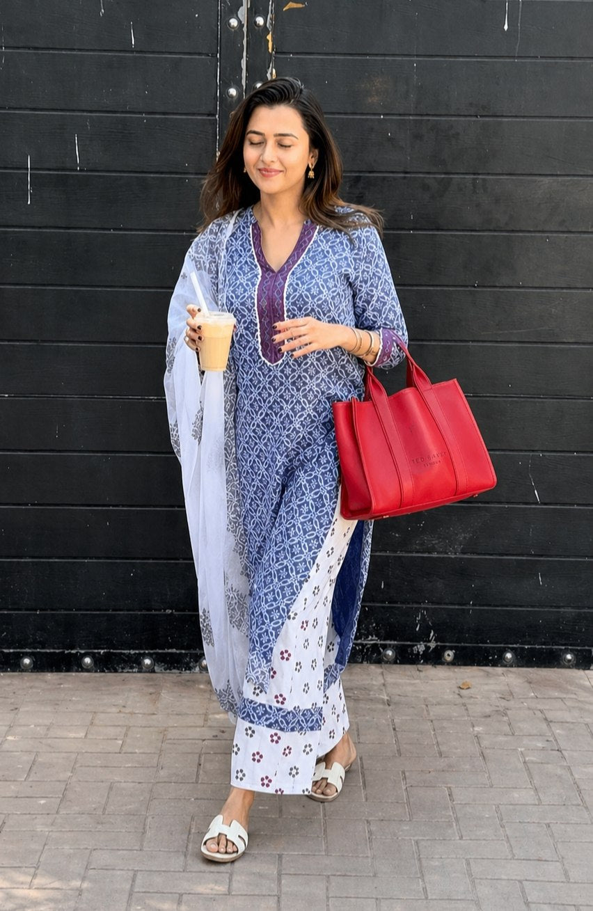 Printed Lilan Kurti Pant Dupatta Set for Women | Soft Daily Wear Ethnic Set