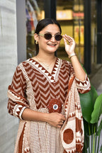 Cotton Zik Zak Kurti Set Women Daily Wear Ethnic Suit