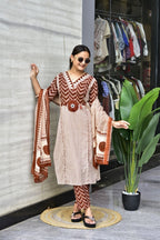 Cotton Zik Zak Kurti Set Women Daily Wear Ethnic Suit