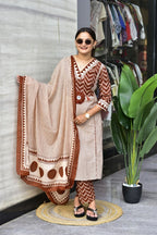 Cotton Zik Zak Kurti Set Women Daily Wear Ethnic Suit
