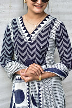 Cotton Zik Zak Kurti Set Women Daily Wear Ethnic Suit