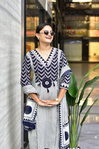 Cotton Zik Zak Kurti Set Women Daily Wear Ethnic Suit