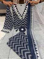 Cotton Zik Zak Kurti Set Women Daily Wear Ethnic Suit