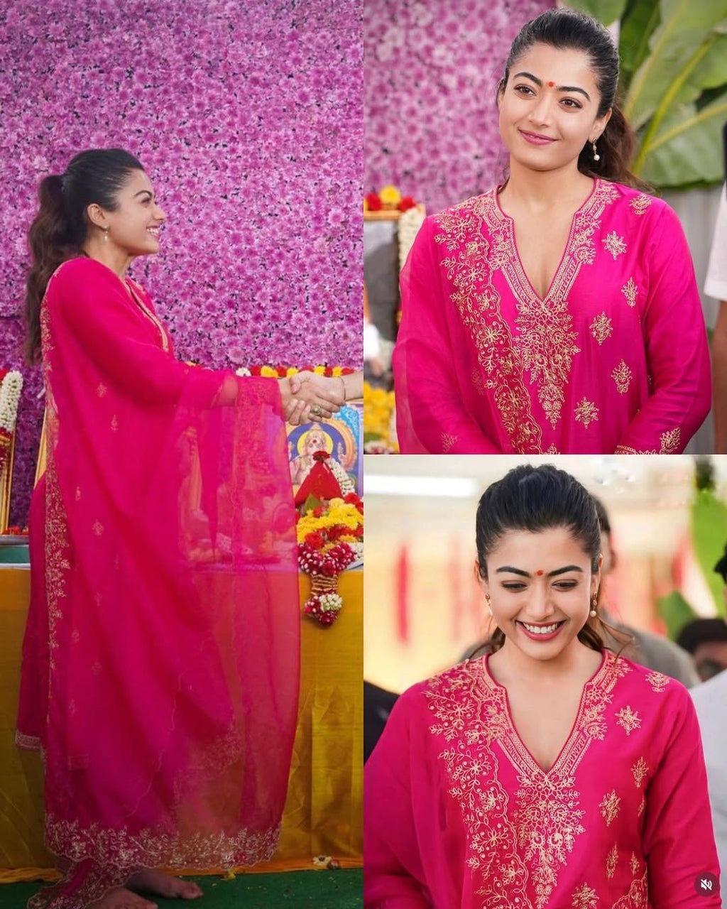 Rashmika Inspired Pink Embroidered Kurti Set for Women | Festive Wear Suit Set