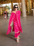 Rashmika Inspired Pink Embroidered Kurti Set for Women | Festive Wear Suit Set