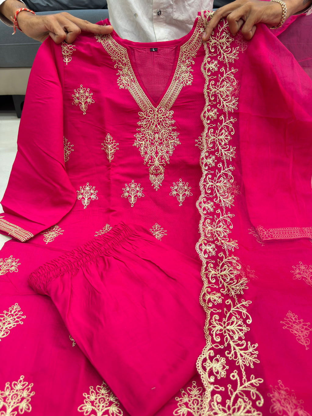 Rashmika Inspired Pink Embroidered Kurti Set for Women | Festive Wear Suit Set