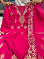 Rashmika Inspired Pink Embroidered Kurti Set for Women | Festive Wear Suit Set