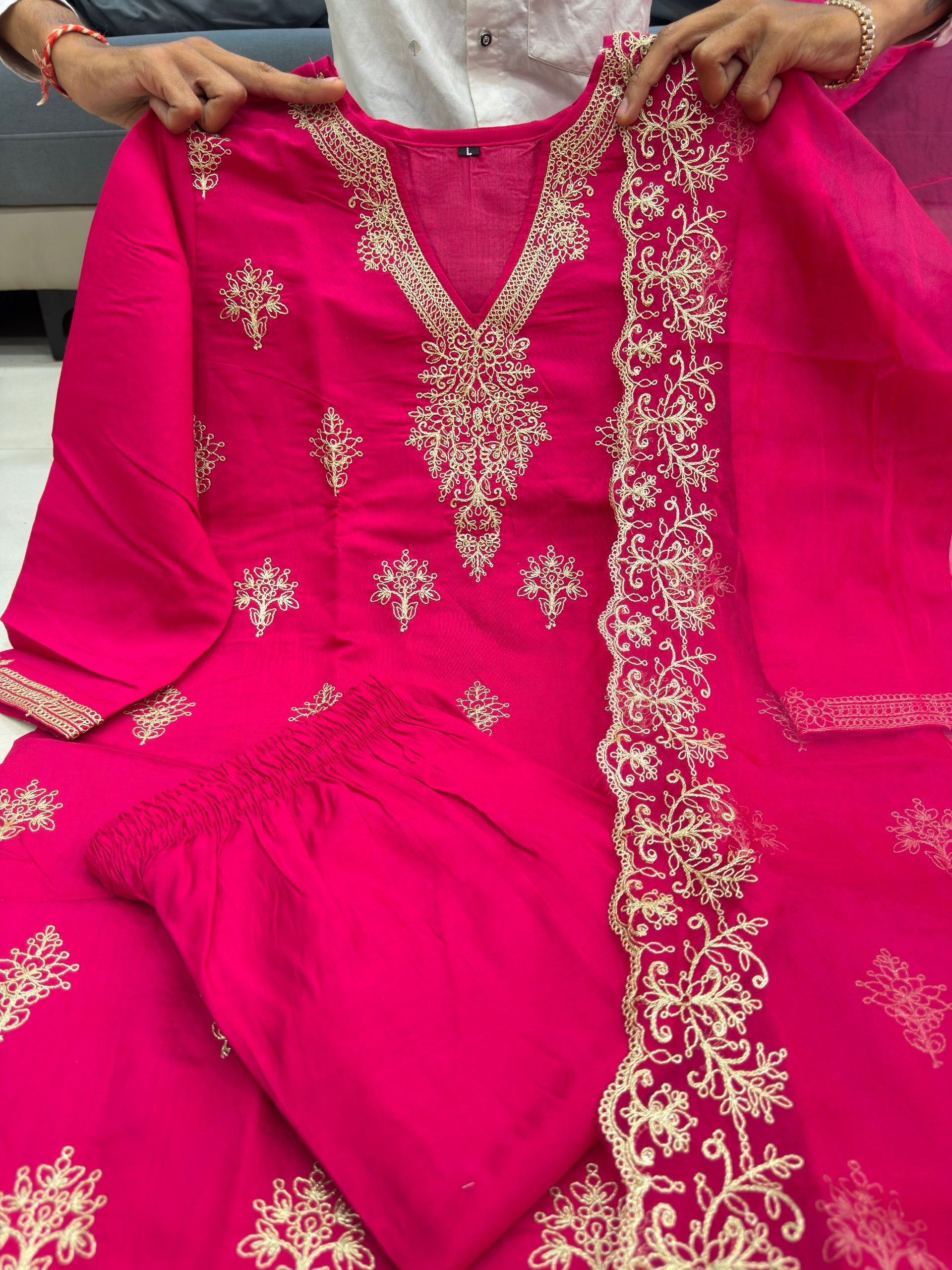 Rashmika Inspired Pink Embroidered Kurti Set for Women | Festive Wear Suit Set