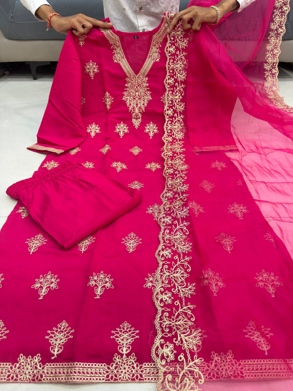 Rashmika Inspired Pink Embroidered Kurti Set for Women | Festive Wear Suit Set