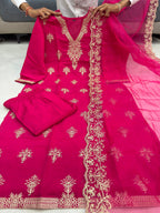 Rashmika Inspired Pink Embroidered Kurti Set for Women | Festive Wear Suit Set