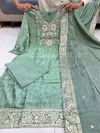 Malay Glass Tissue Suit Set Women | Kanjivaram Handwork Kurti Set