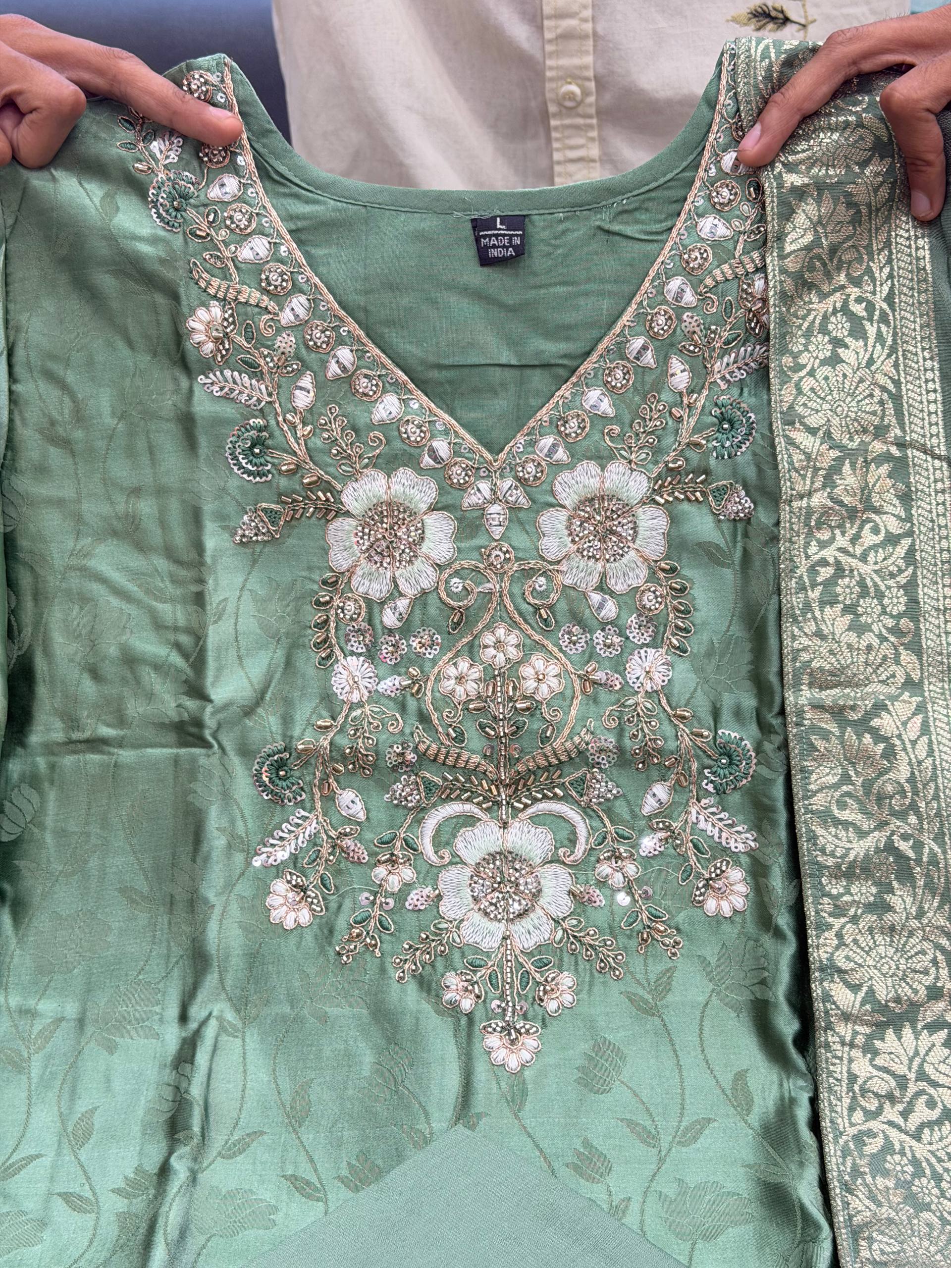 Malay Glass Tissue Suit Set Women | Kanjivaram Handwork Kurti Set