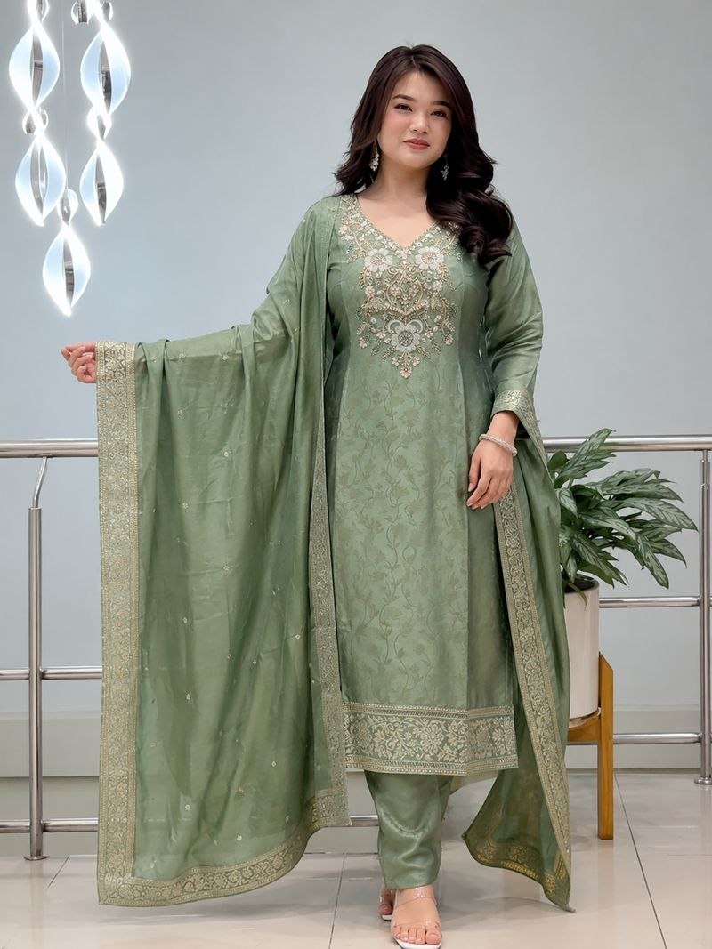 green malay glass tissue suit set