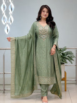 Malay Glass Tissue Suit Set Women | Kanjivaram Handwork Kurti Set
